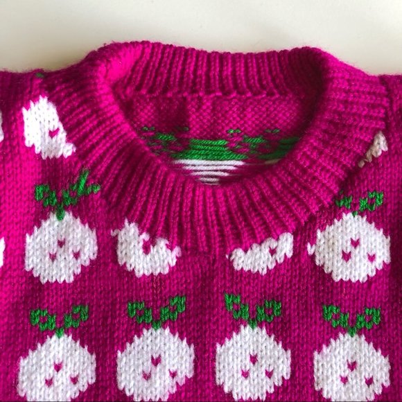 Girls Vintage Hand Knit Berry Pink Novelty Sweater - Picture 3 of 7